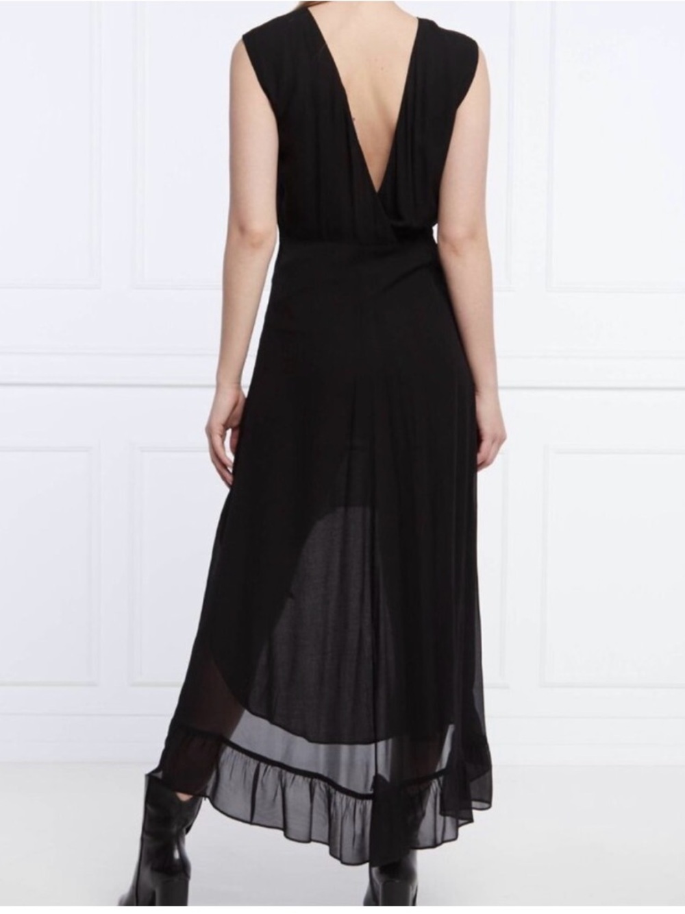 The Kooples Black Ruffle High-Low Sleeveless Dress - Designer Size 1 - Picture 9 of 10